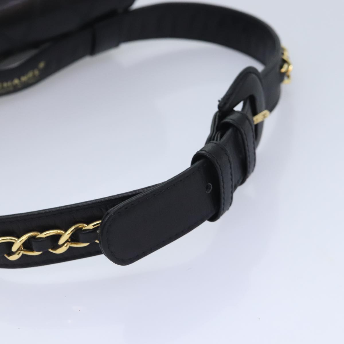 CHANEL Bicolore Chain Waist bag Leather Black Gold CC 90785A