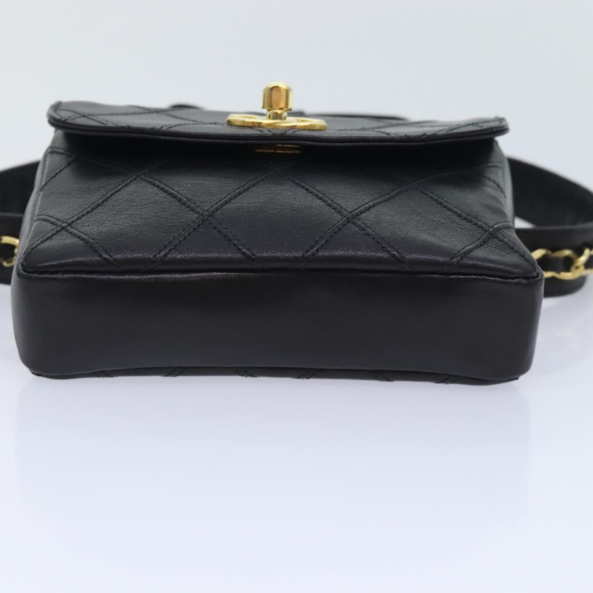 CHANEL Bicolore Chain Waist bag Leather Black Gold CC 90785A