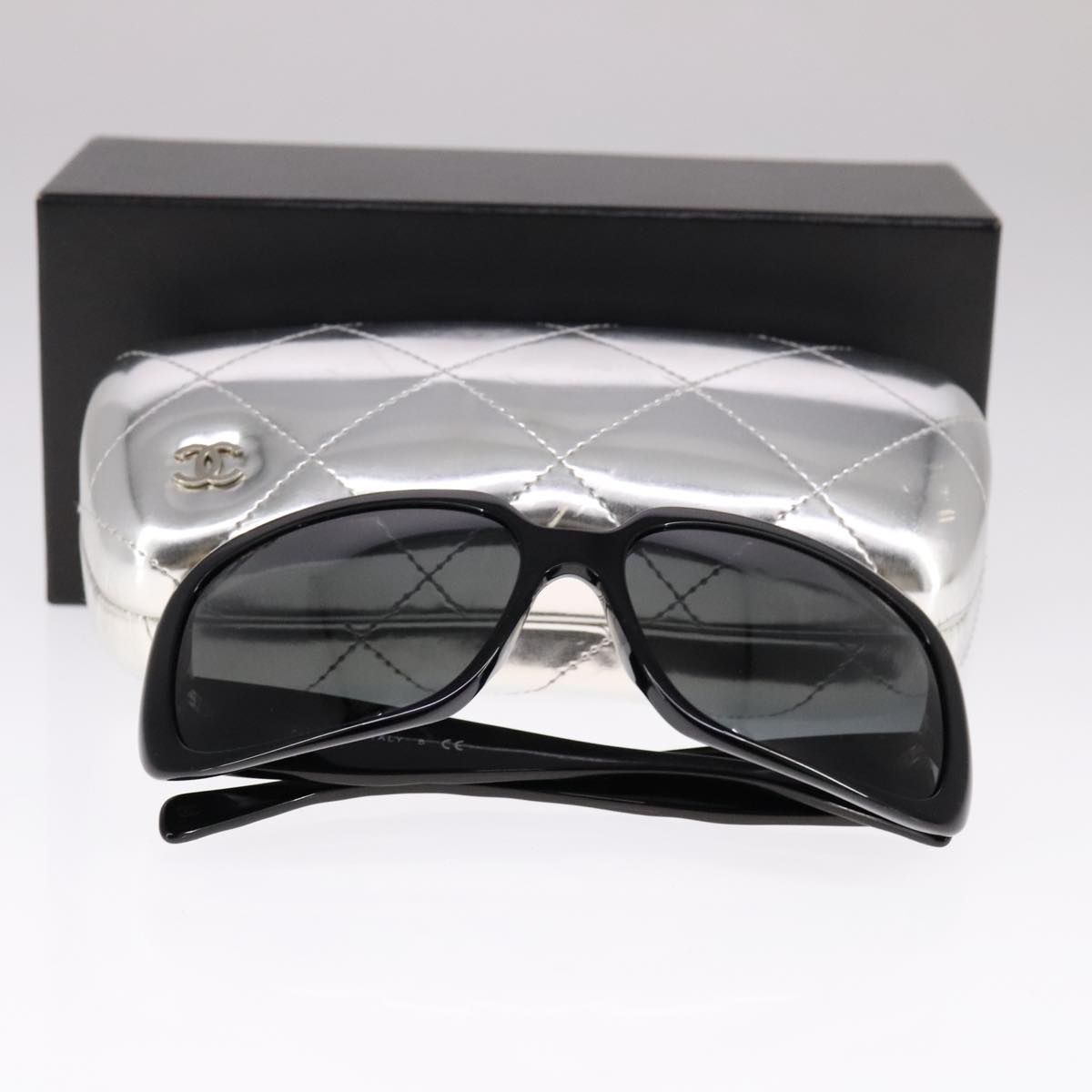 CHANEL Stone Sunglasses plastic Black CC 90919