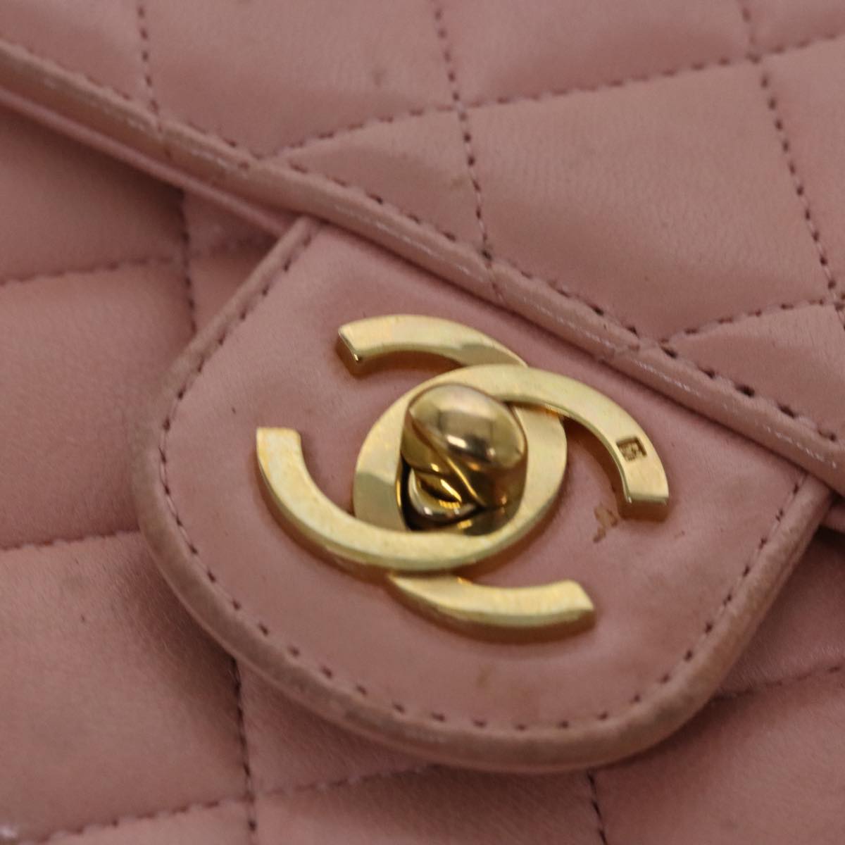 CHANEL Parent Child Bag Hand Bag Lamb Skin Pink Gold CC 90957A