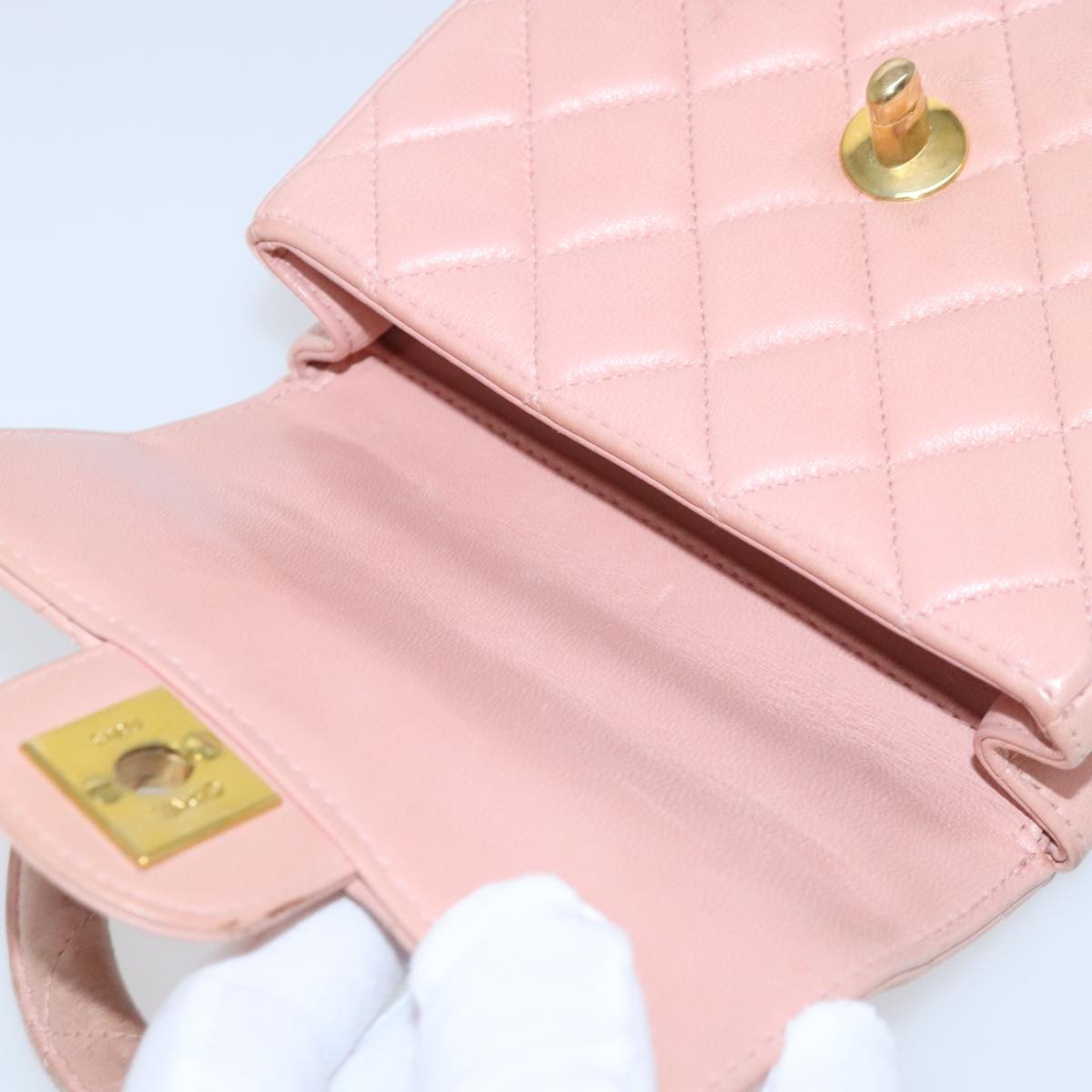 CHANEL Parent Child Bag Hand Bag Lamb Skin Pink Gold CC 90957A
