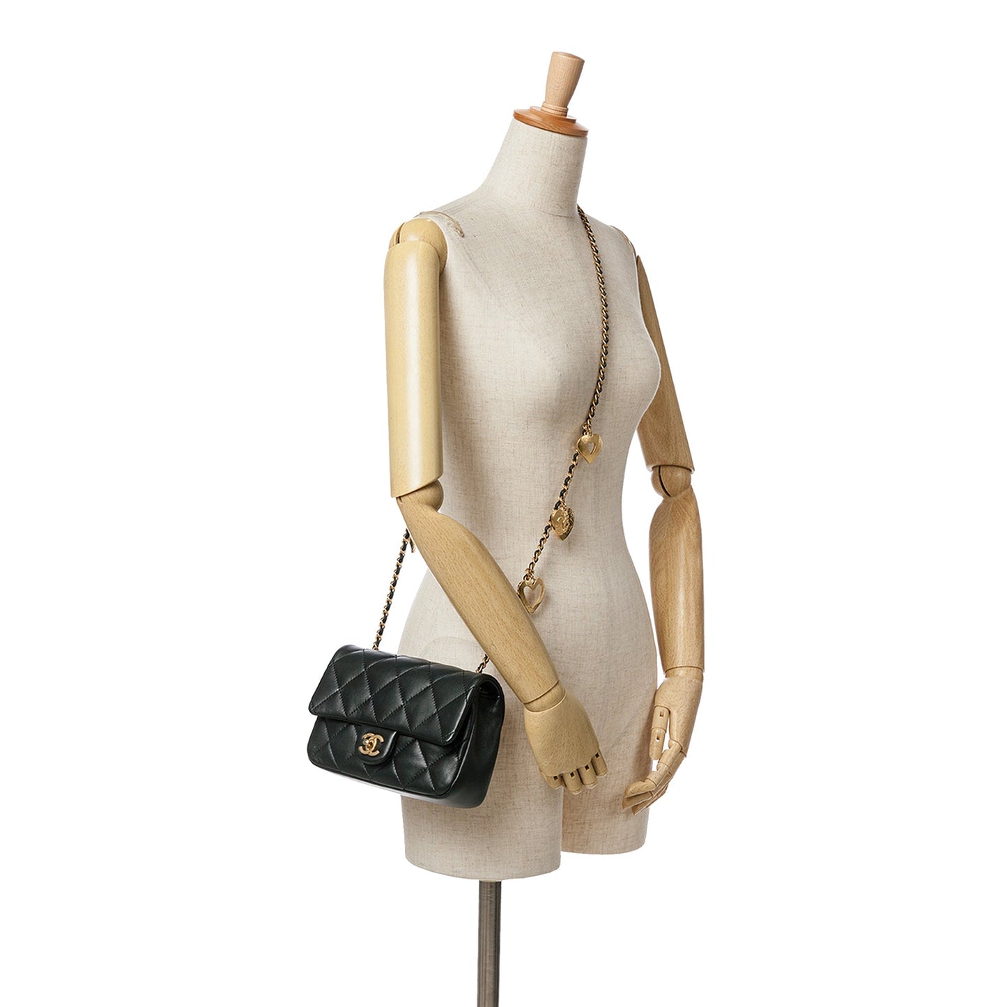Black Chanel Mini Quilted Lambskin Heart Charms Flap Crossbody Bag
