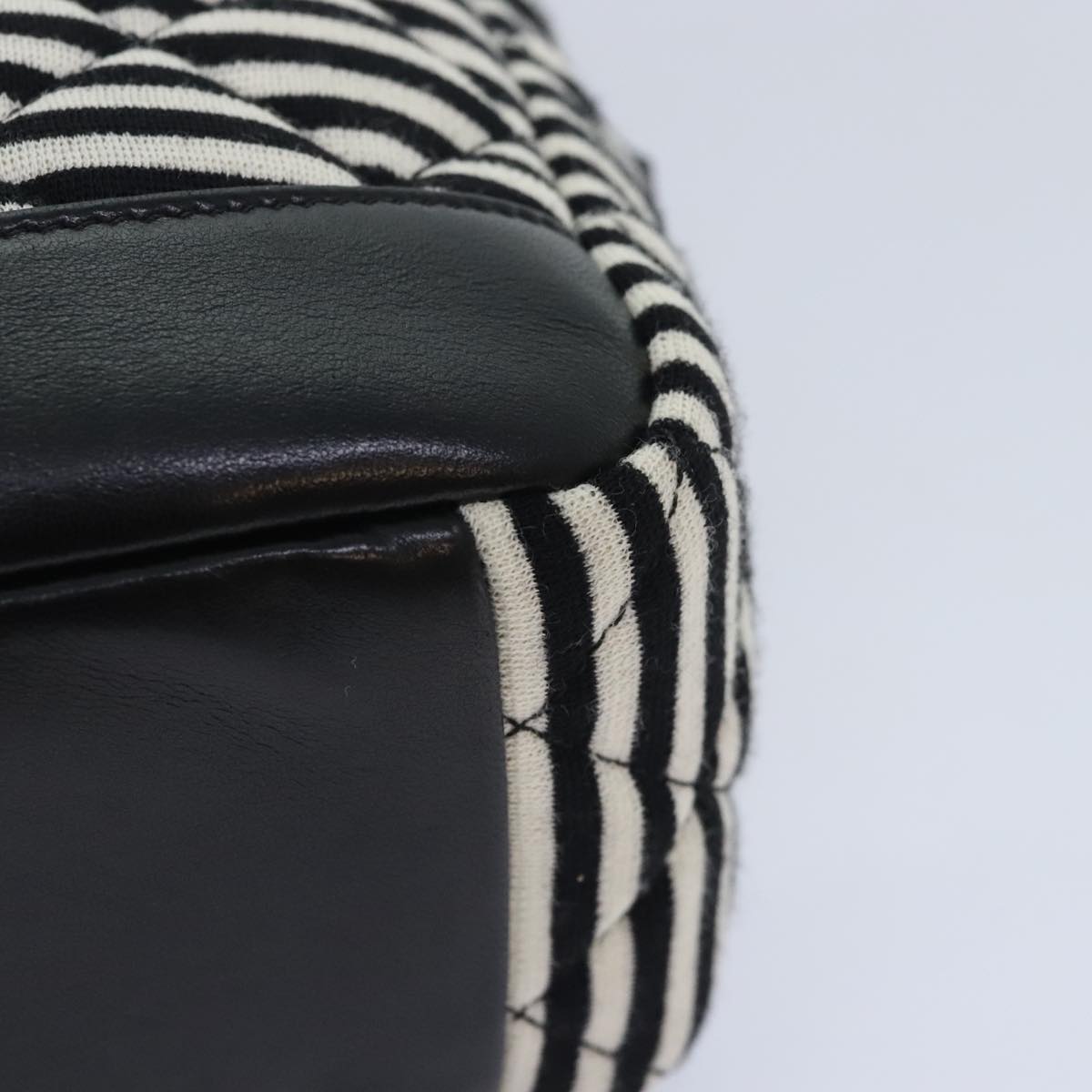 CHANEL Matelasse Chain Shoulder Bag Cotton Black White CC 92066S