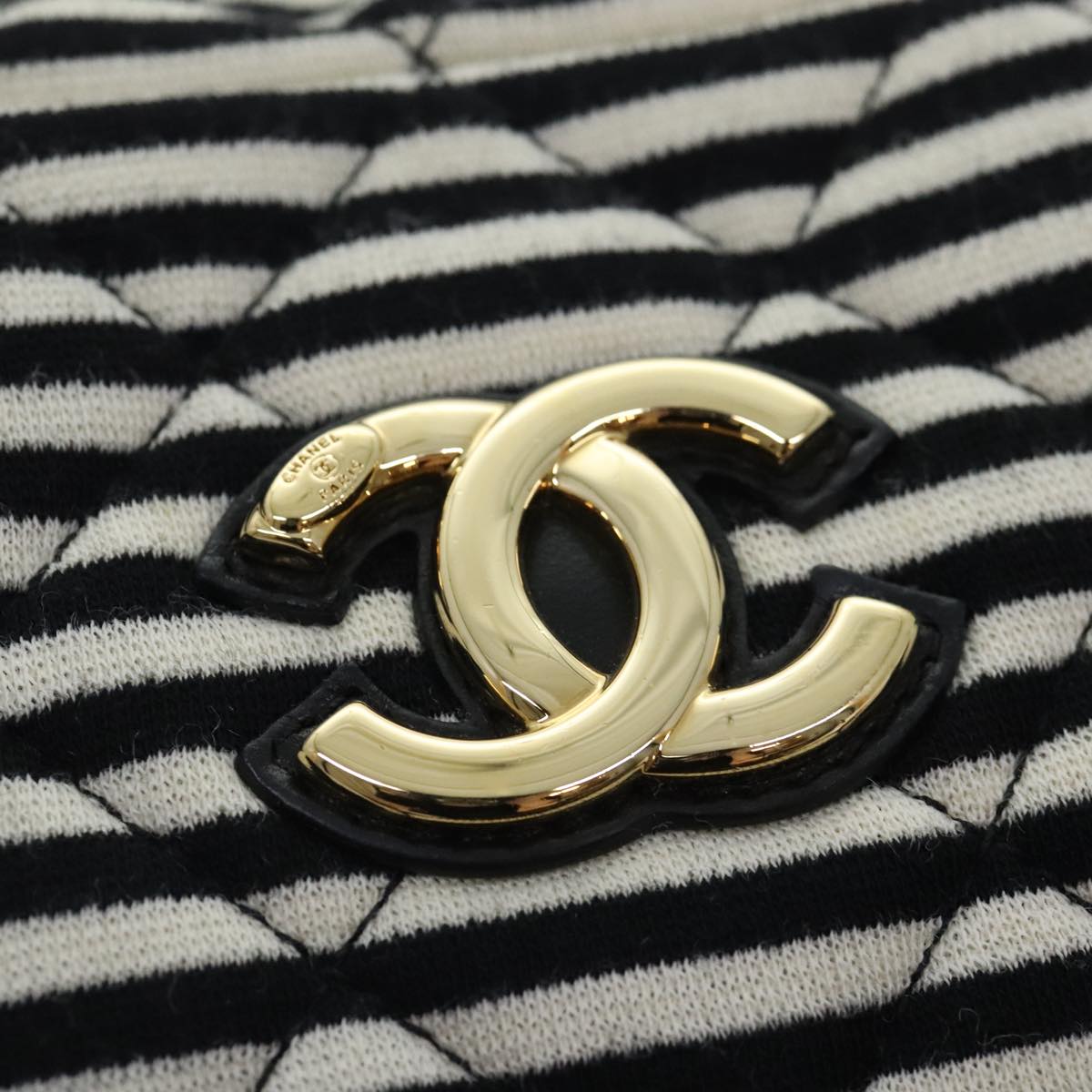 CHANEL Matelasse Chain Shoulder Bag Cotton Black White CC 92066S