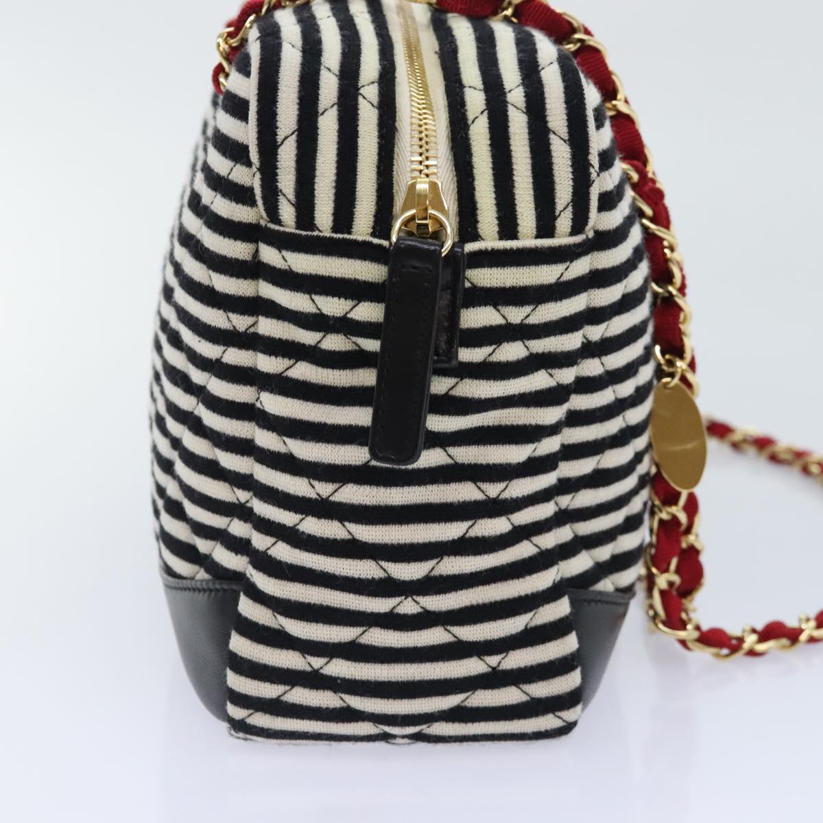 CHANEL Matelasse Chain Shoulder Bag Cotton Black White CC 92066S