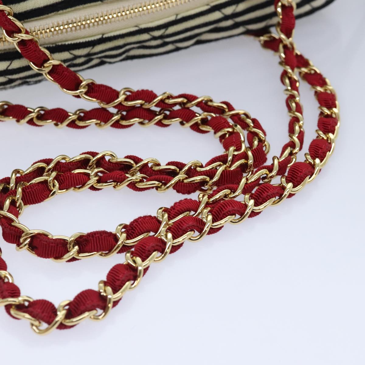 CHANEL Matelasse Chain Shoulder Bag Cotton Black White CC 92066S