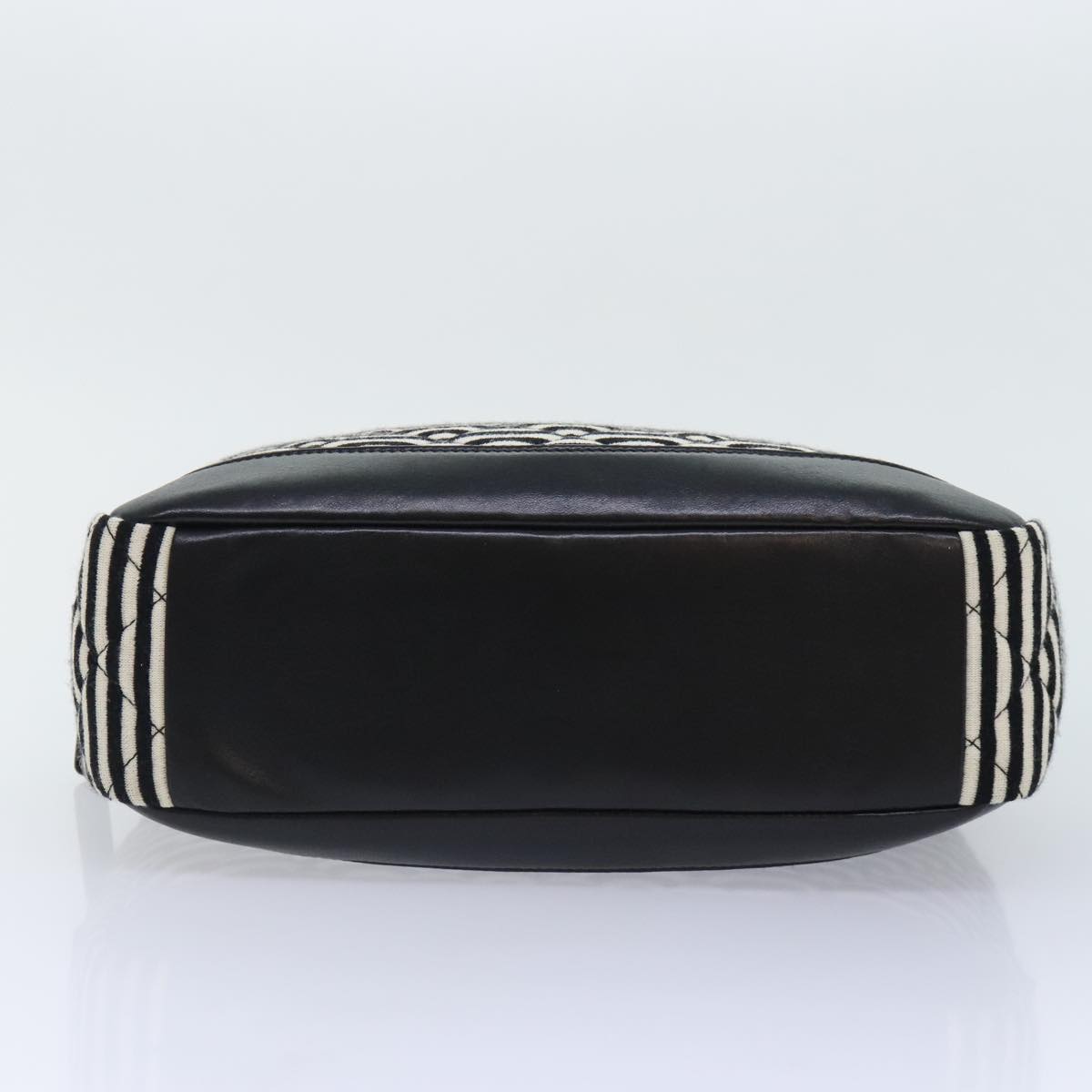 CHANEL Matelasse Chain Shoulder Bag Cotton Black White CC 92066S
