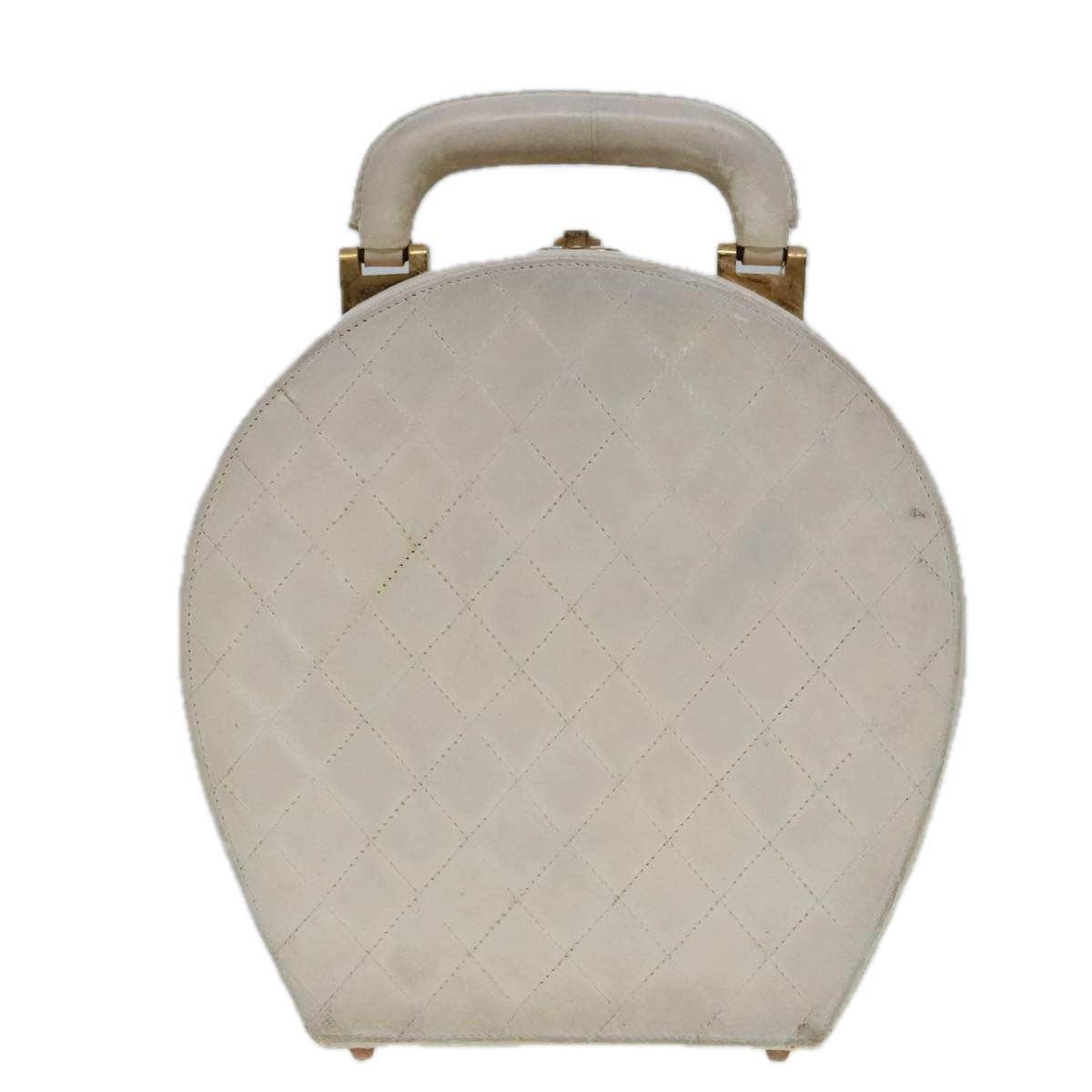 CHANEL Vanity Hand Bag Leather White CC 92088