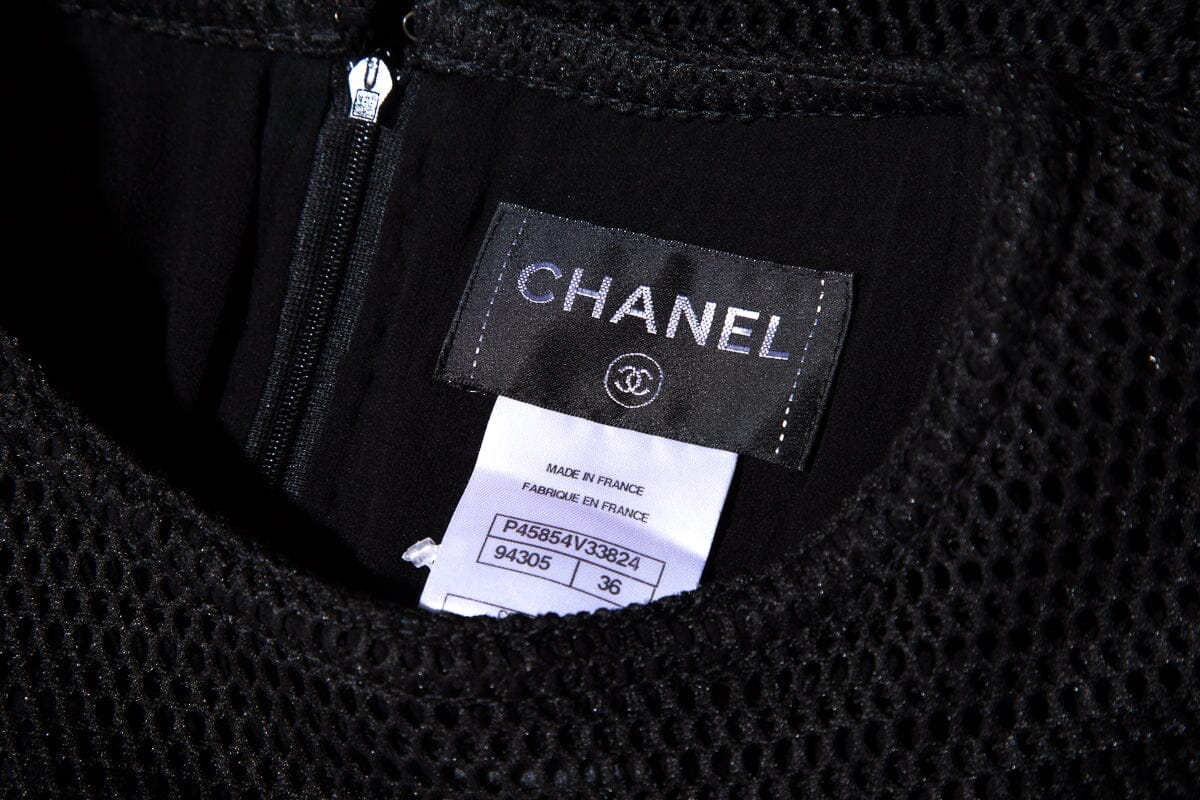 Chanel Black Mesh Perforated Dress SZ 36