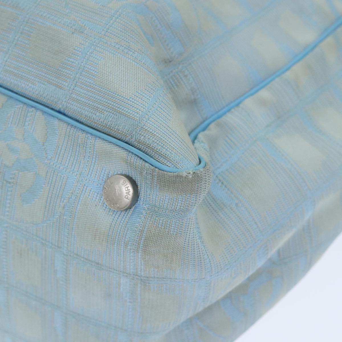 CHANEL New Travel Line Tote Bag Nylon Leather Baby Blue Silver CC 93431