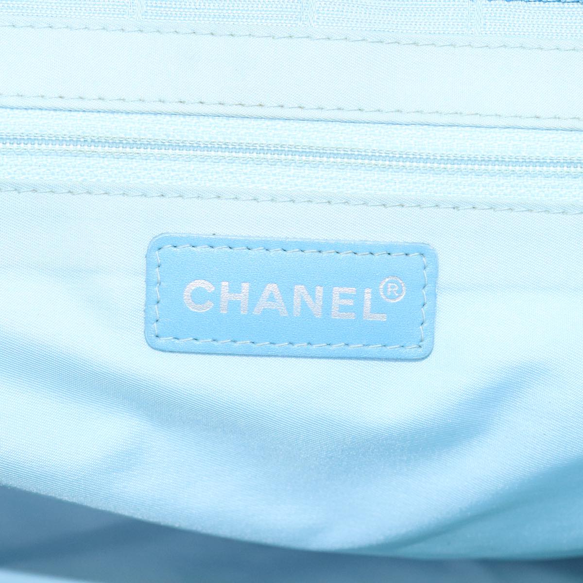 CHANEL New Travel Line Tote Bag Nylon Leather Baby Blue Silver CC 93431