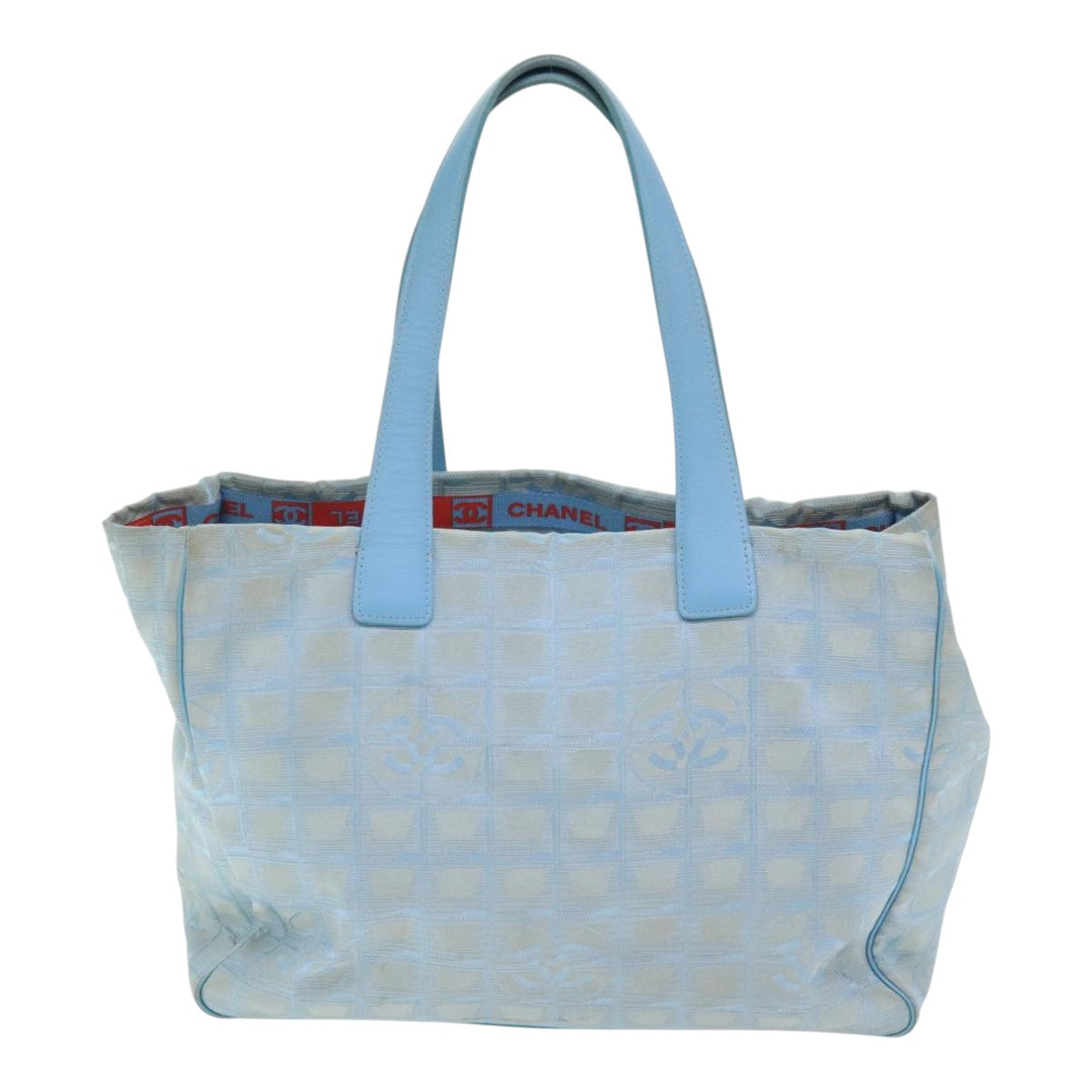 CHANEL New Travel Line Tote Bag Nylon Leather Baby Blue Silver CC 93431
