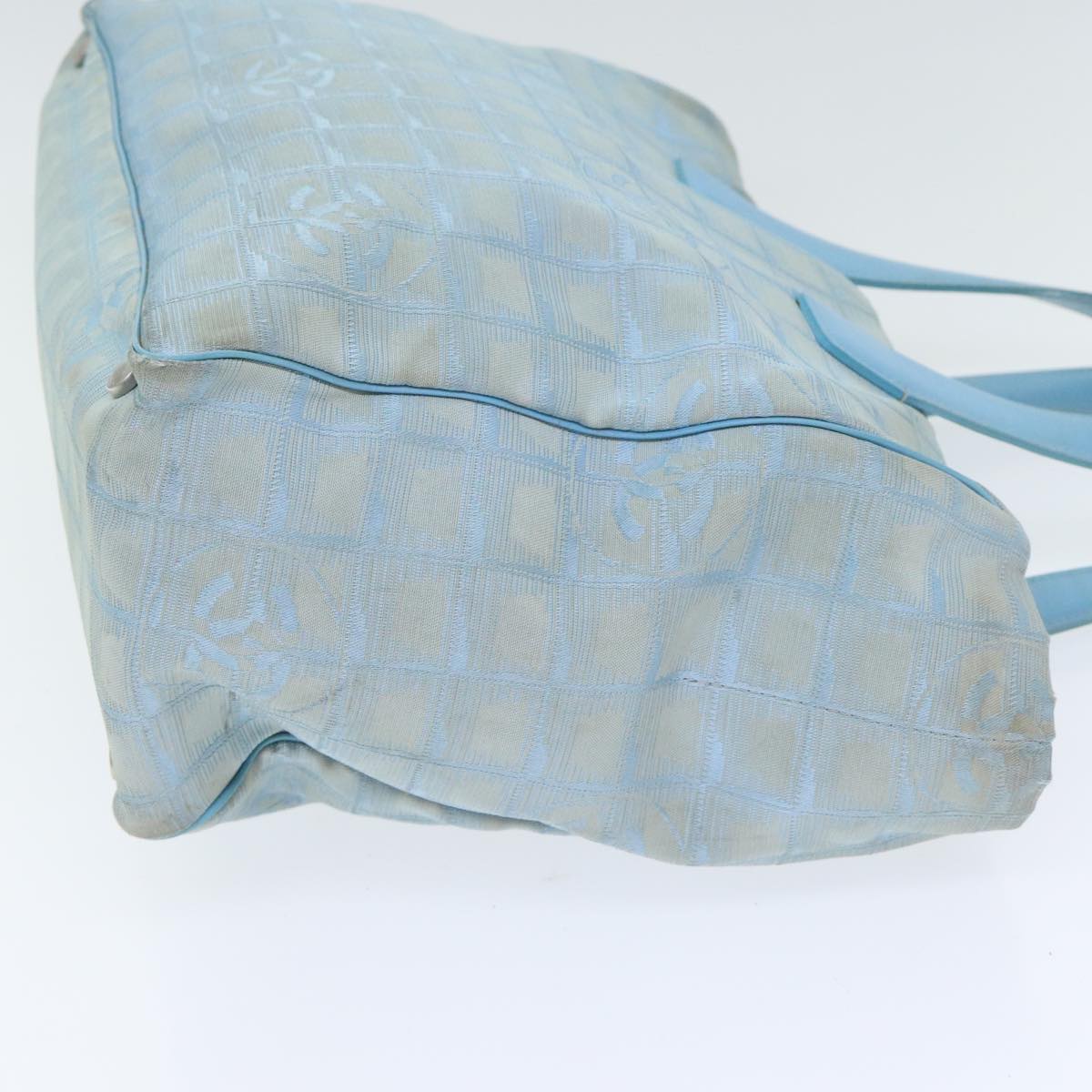 CHANEL New Travel Line Tote Bag Nylon Leather Baby Blue Silver CC 93431