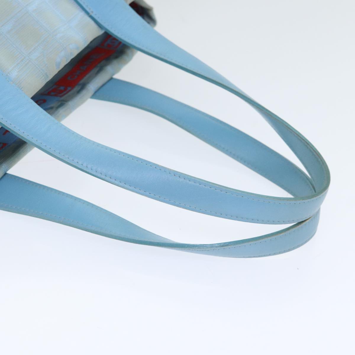CHANEL New Travel Line Tote Bag Nylon Leather Baby Blue Silver CC 93431