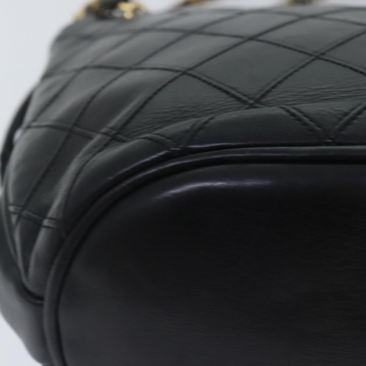 CHANEL Chain Tote Bag Lamb Skin Black Gold CC 93802