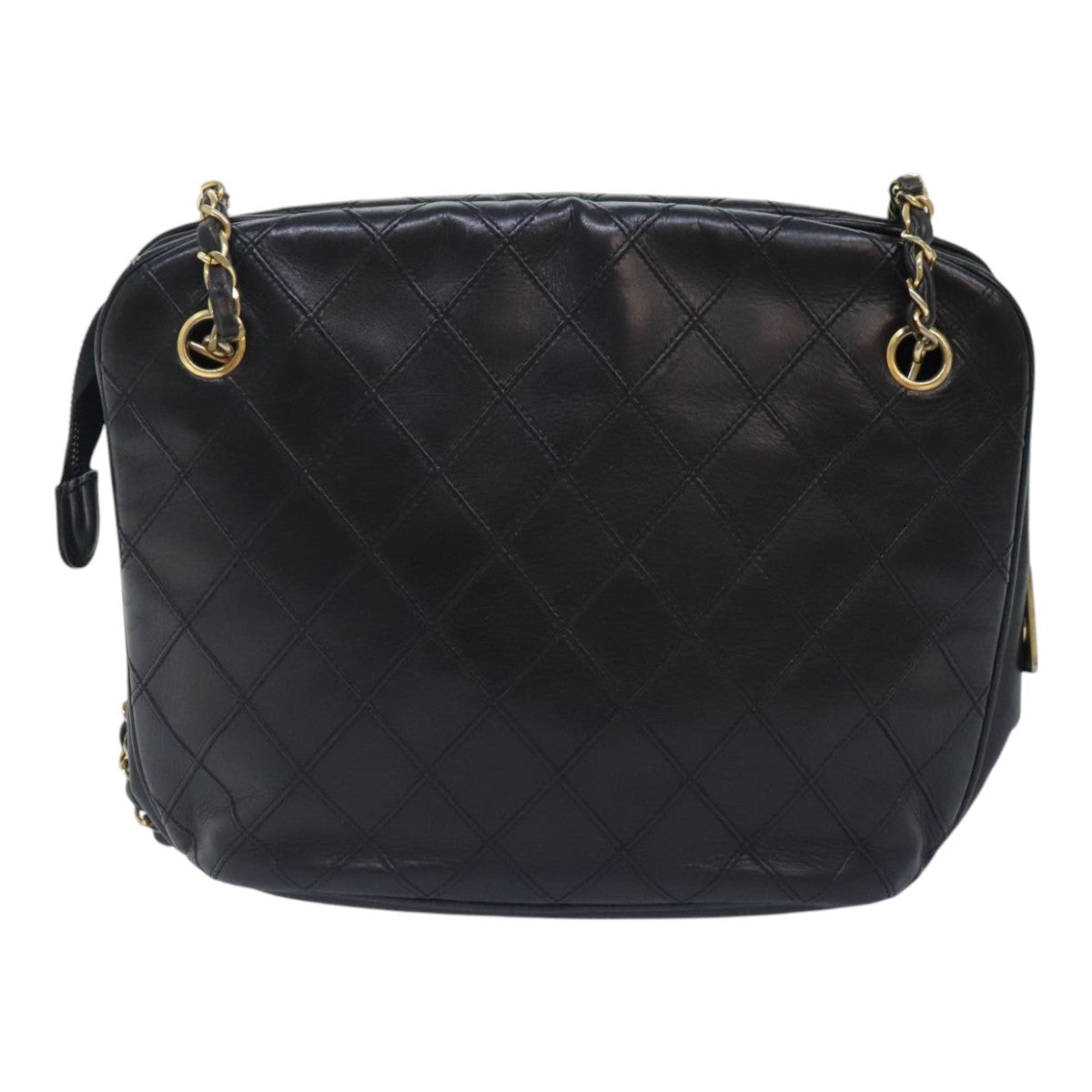 CHANEL Chain Tote Bag Lamb Skin Black Gold CC 93802