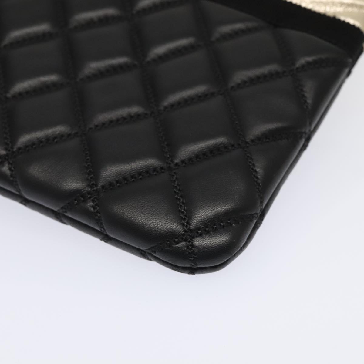 CHANEL Clutch Bag Leather Black Gold CC 93804A