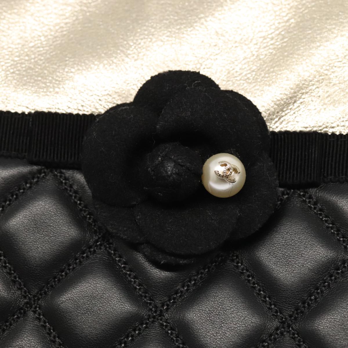 CHANEL Clutch Bag Leather Black Gold CC 93804A