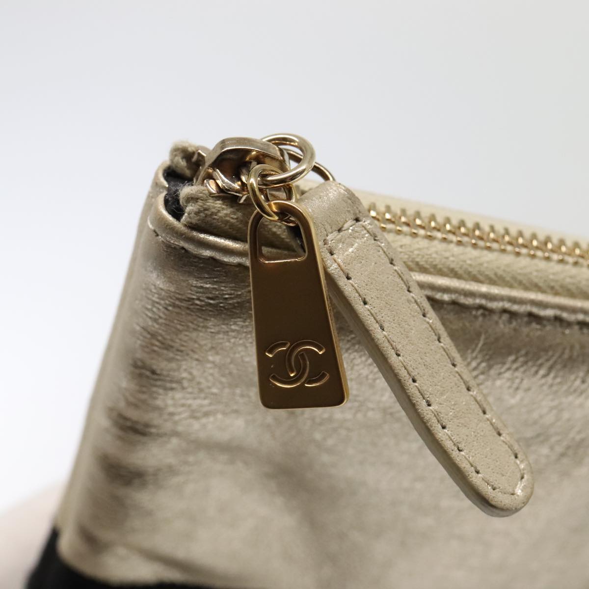 CHANEL Clutch Bag Leather Black Gold CC 93804A