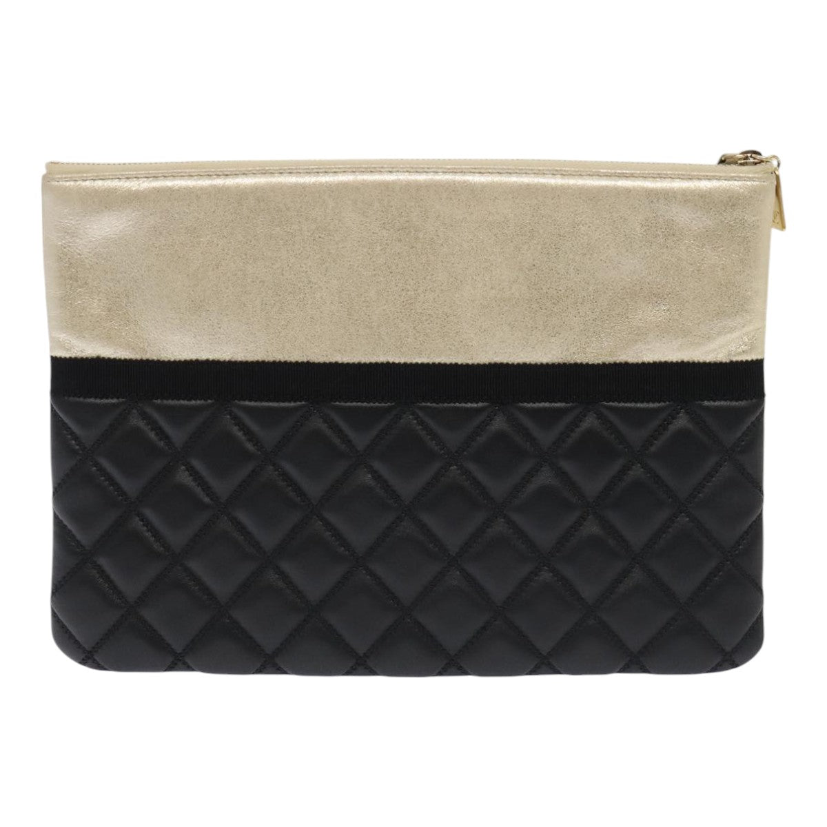 CHANEL Clutch Bag Leather Black Gold CC 93804A