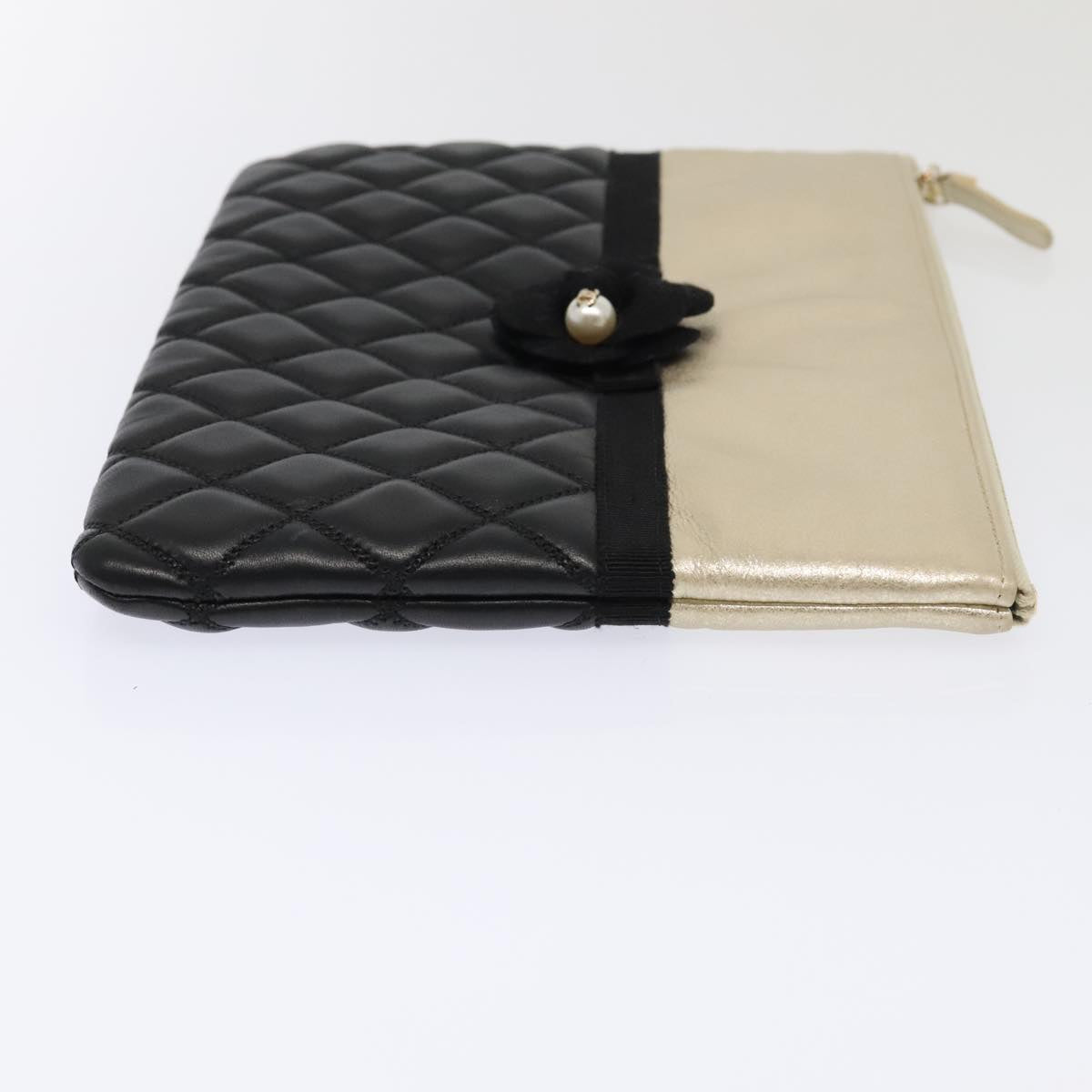 CHANEL Clutch Bag Leather Black Gold CC 93804A