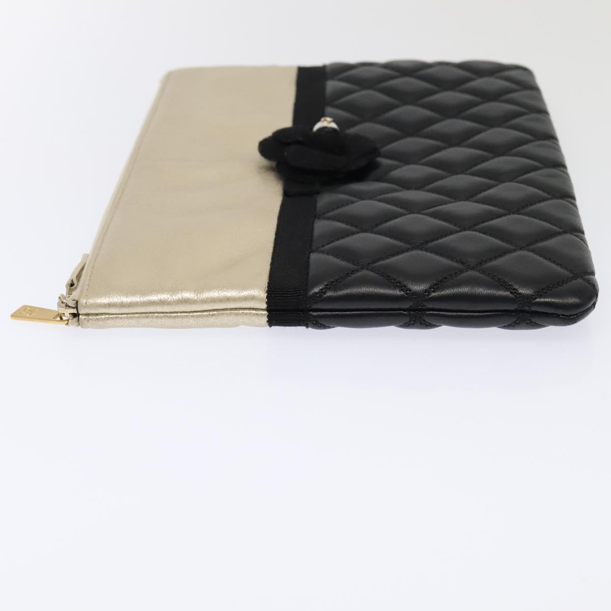 CHANEL Clutch Bag Leather Black Gold CC 93804A