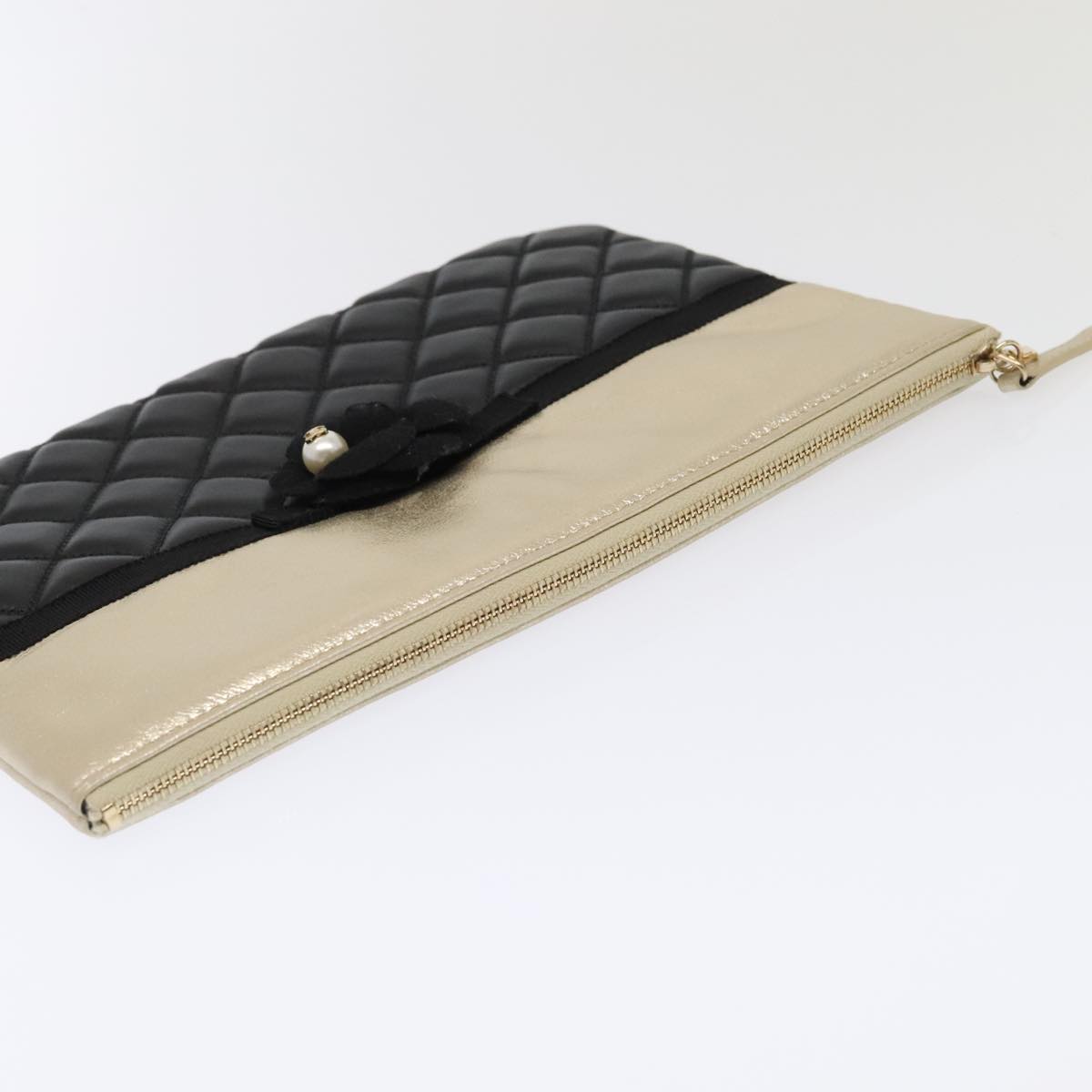 CHANEL Clutch Bag Leather Black Gold CC 93804A