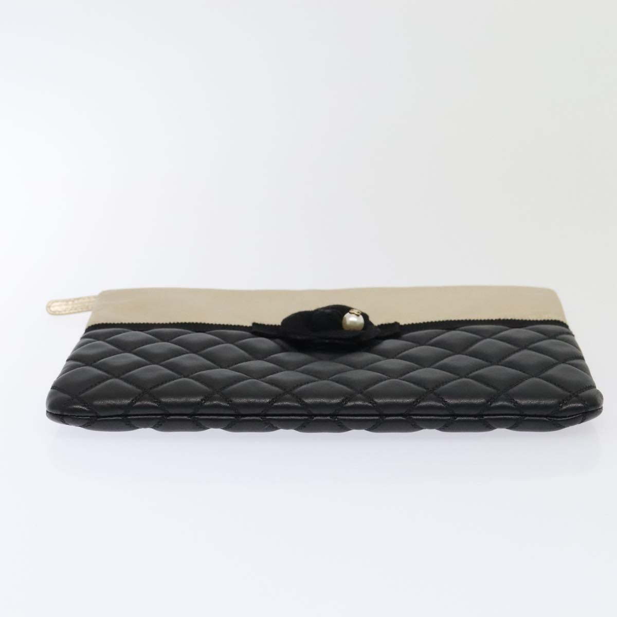 CHANEL Clutch Bag Leather Black Gold CC 93804A