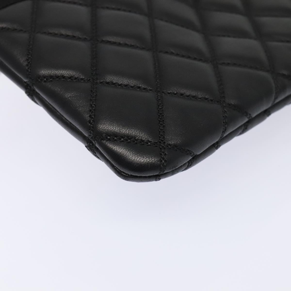 CHANEL Clutch Bag Leather Black Gold CC 93804A