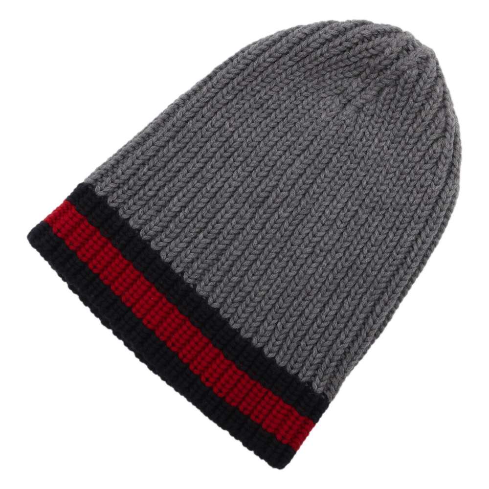 GUCCI Cherie Knit hat Gray/Red/Navy 429753 Wool 100%