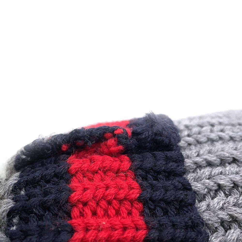 GUCCI Cherie Knit hat Gray/Red/Navy 429753 Wool 100%