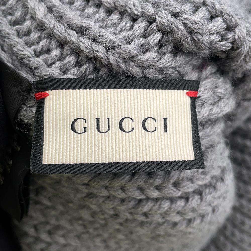 GUCCI Cherie Knit hat Gray/Red/Navy 429753 Wool 100%