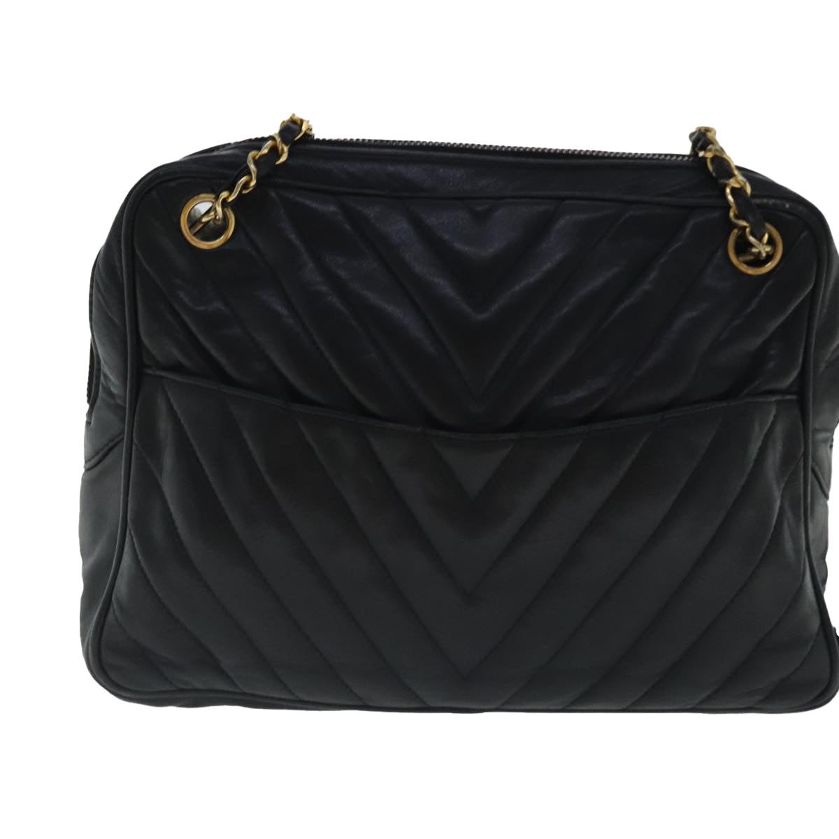 CHANEL Chain Shoulder Bag Leather Black Gold CC 94305