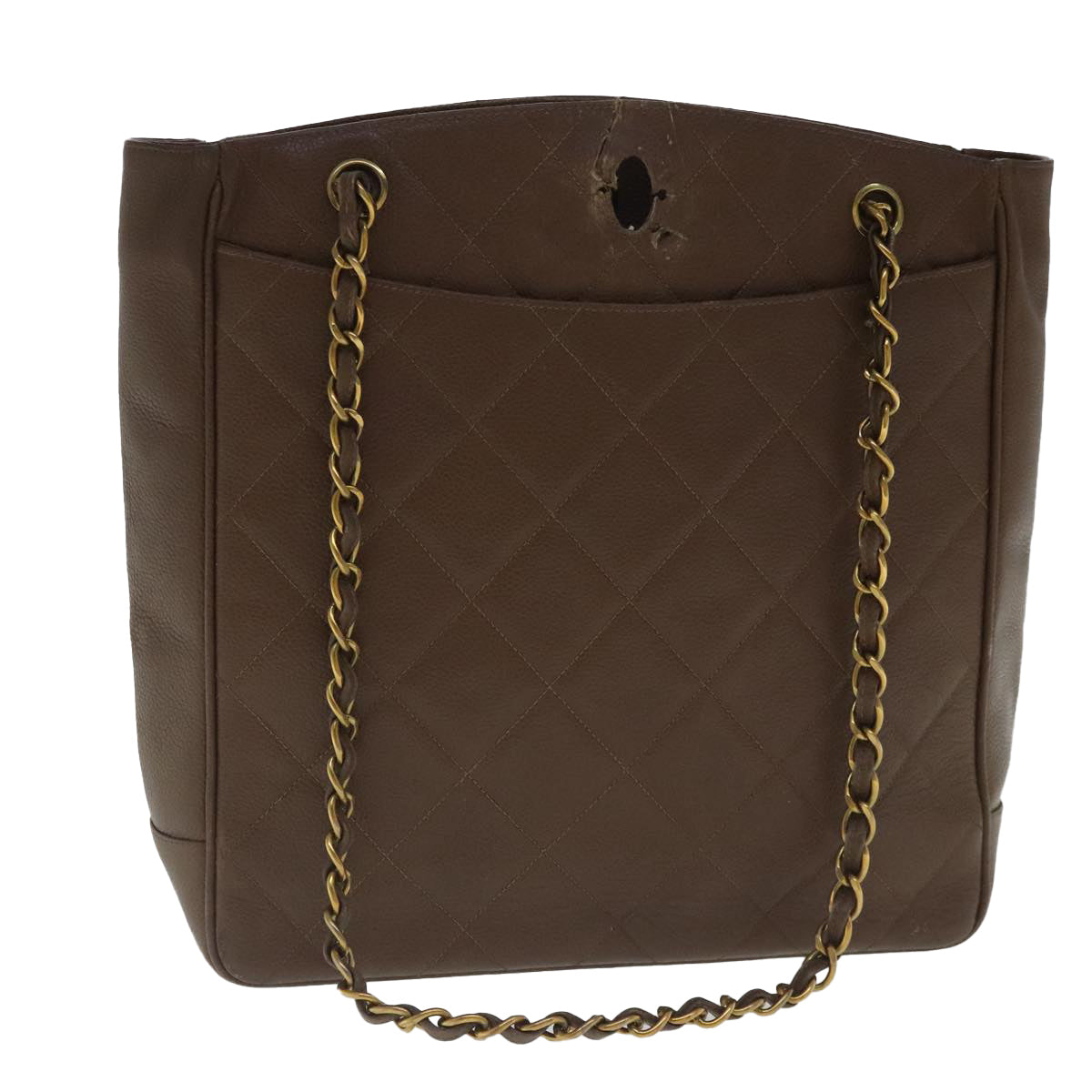 CHANEL Matelasse Chain Shoulder Bag Caviar Skin Brown Gold CC 94306
