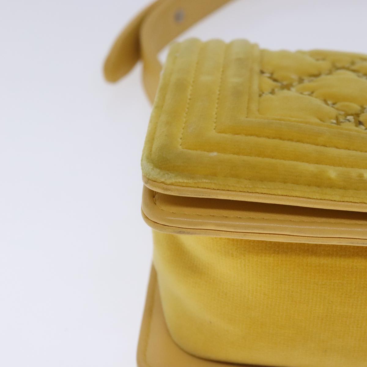 CHANEL Matelasse 20 Chain Boy Chanel Shoulder Bag Velor Yellow CC 94468A