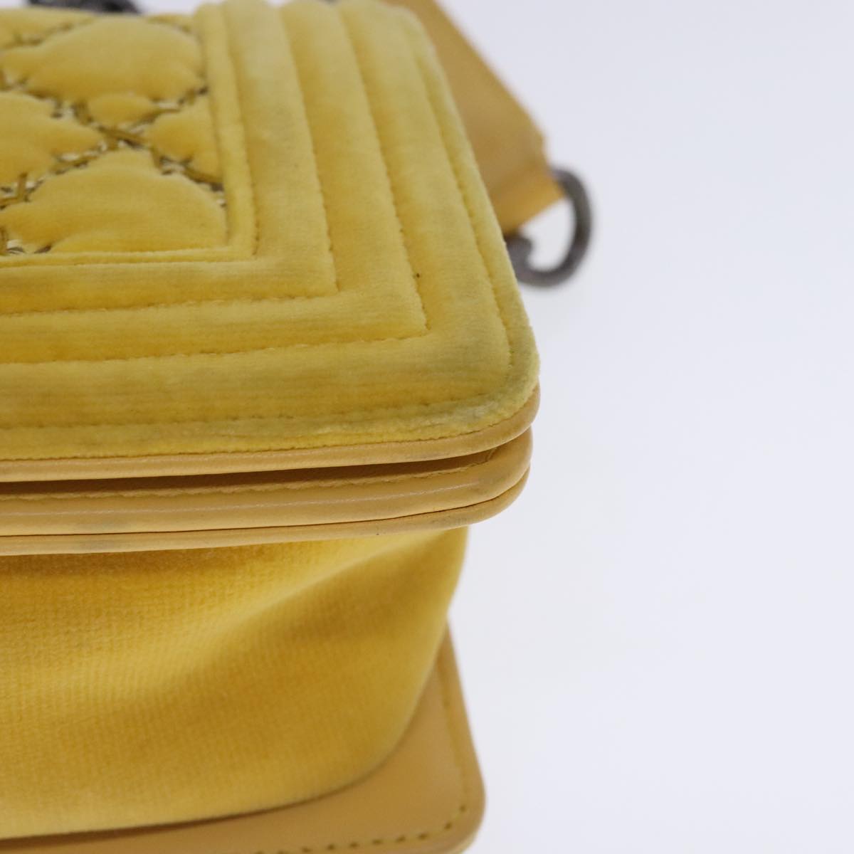 CHANEL Matelasse 20 Chain Boy Chanel Shoulder Bag Velor Yellow CC 94468A