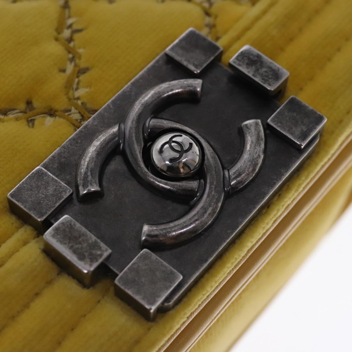 CHANEL Matelasse 20 Chain Boy Chanel Shoulder Bag Velor Yellow CC 94468A