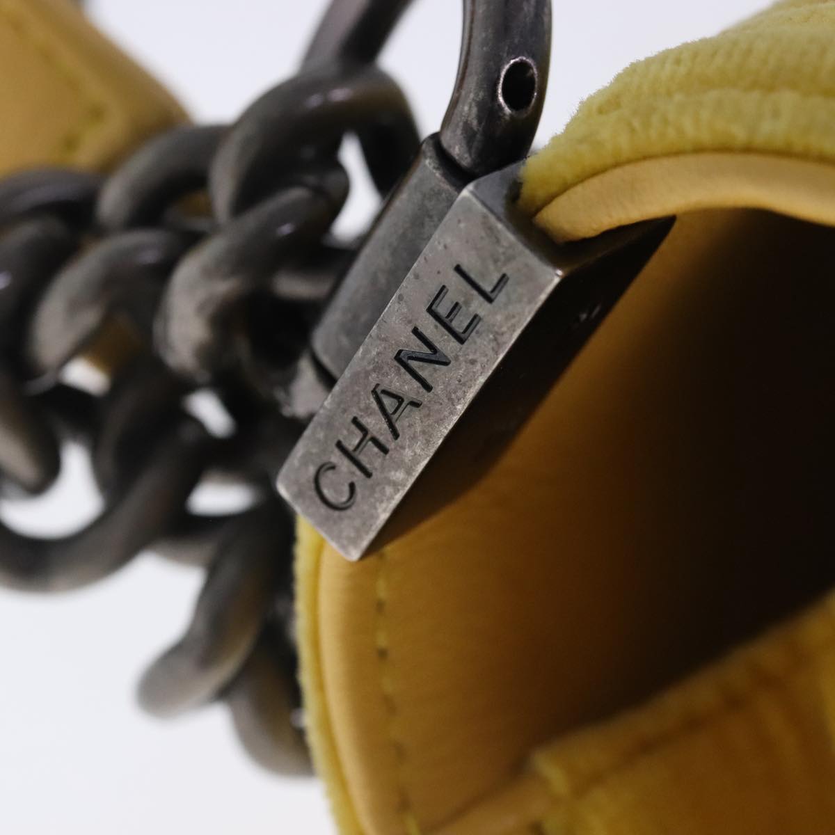 CHANEL Matelasse 20 Chain Boy Chanel Shoulder Bag Velor Yellow CC 94468A
