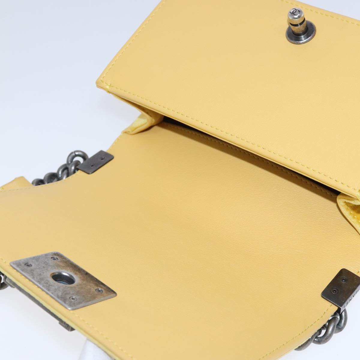CHANEL Matelasse 20 Chain Boy Chanel Shoulder Bag Velor Yellow CC 94468A