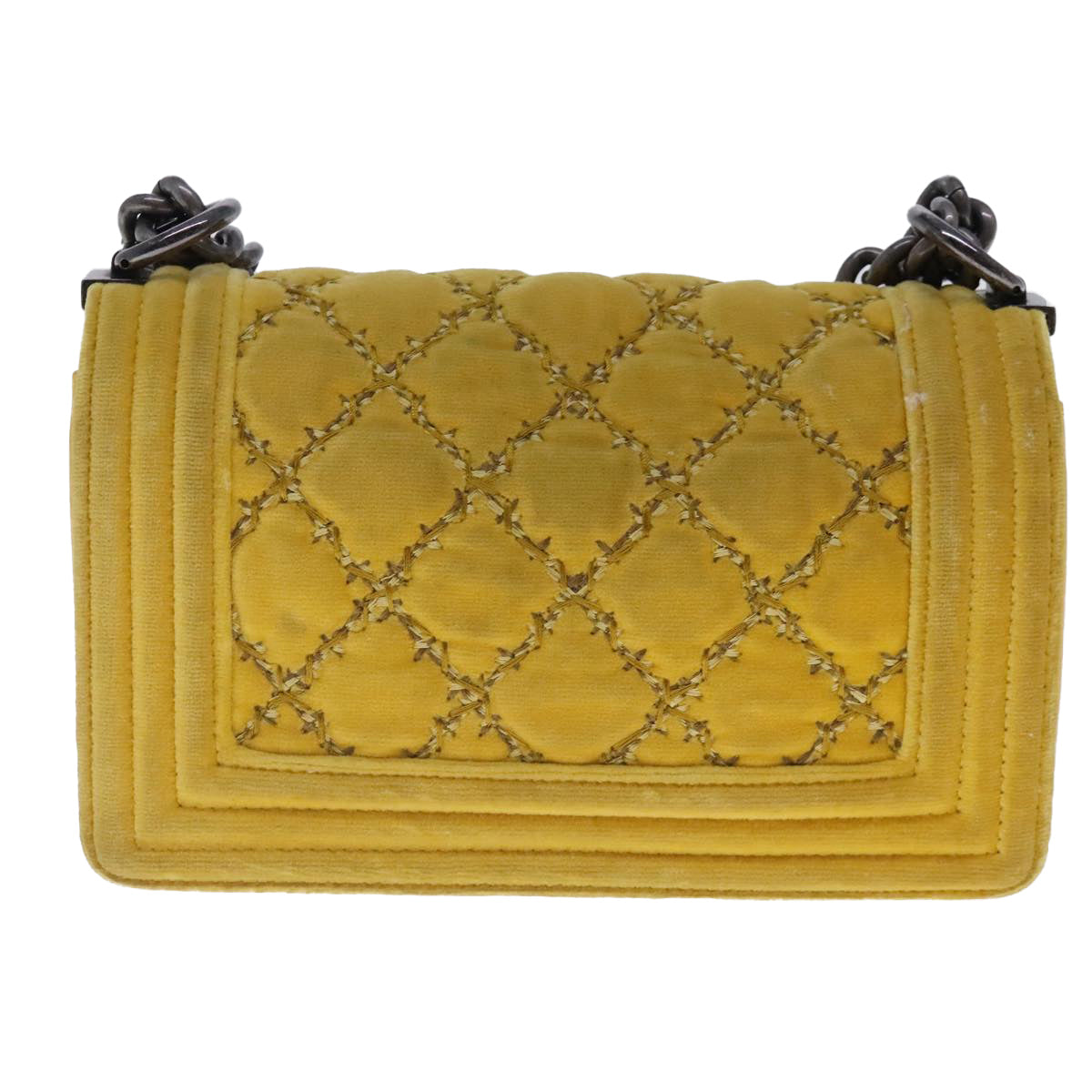 CHANEL Matelasse 20 Chain Boy Chanel Shoulder Bag Velor Yellow CC 94468A