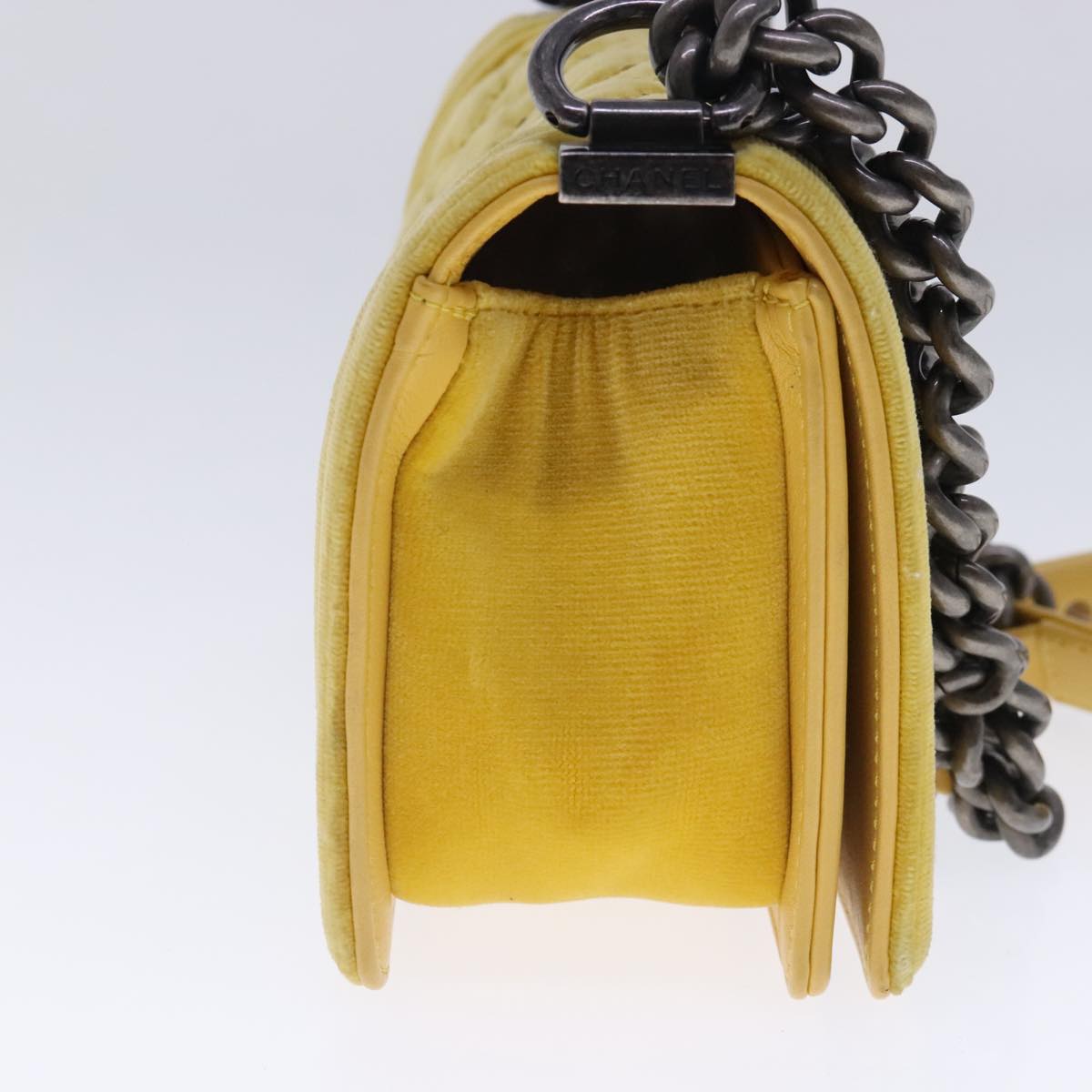 CHANEL Matelasse 20 Chain Boy Chanel Shoulder Bag Velor Yellow CC 94468A
