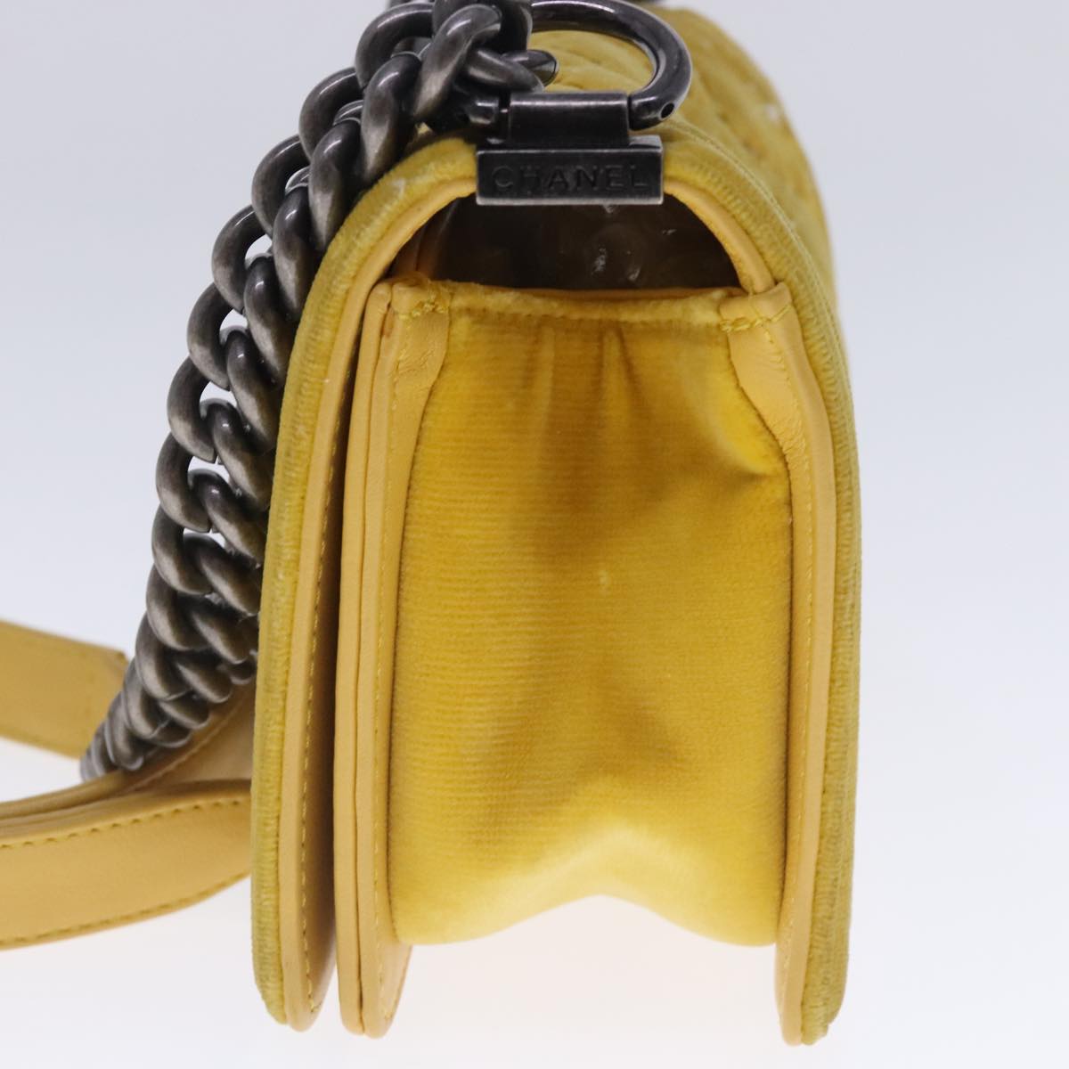 CHANEL Matelasse 20 Chain Boy Chanel Shoulder Bag Velor Yellow CC 94468A