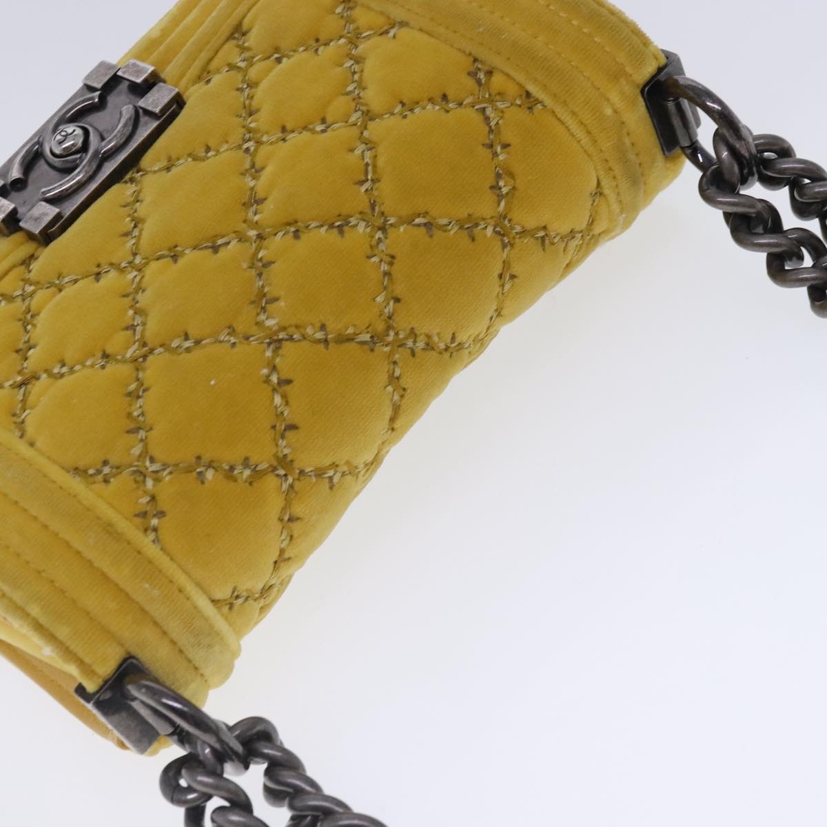 CHANEL Matelasse 20 Chain Boy Chanel Shoulder Bag Velor Yellow CC 94468A