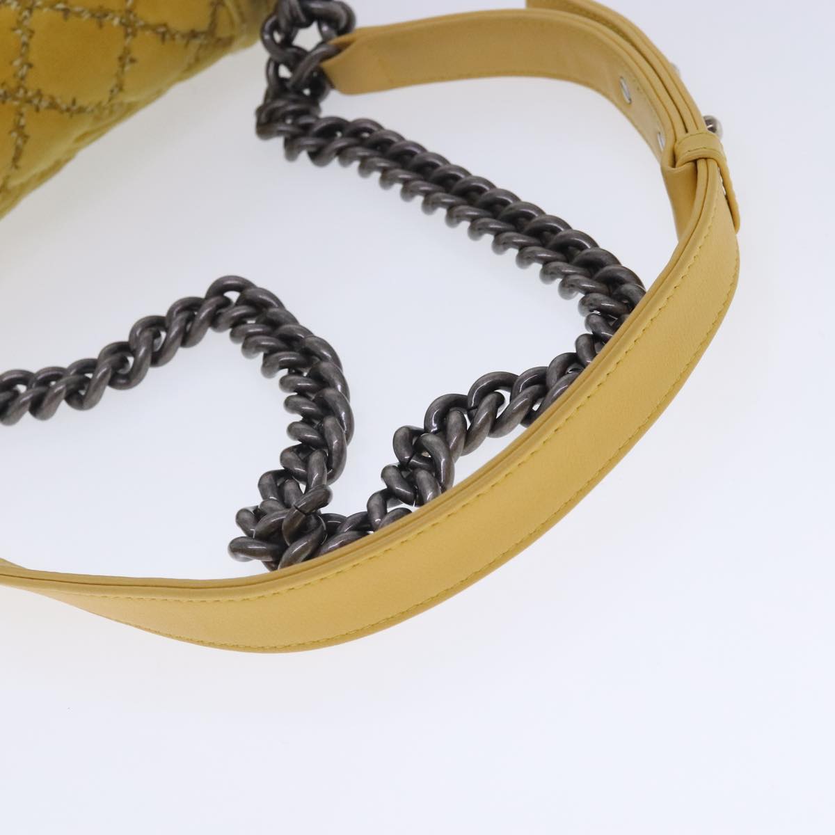 CHANEL Matelasse 20 Chain Boy Chanel Shoulder Bag Velor Yellow CC 94468A