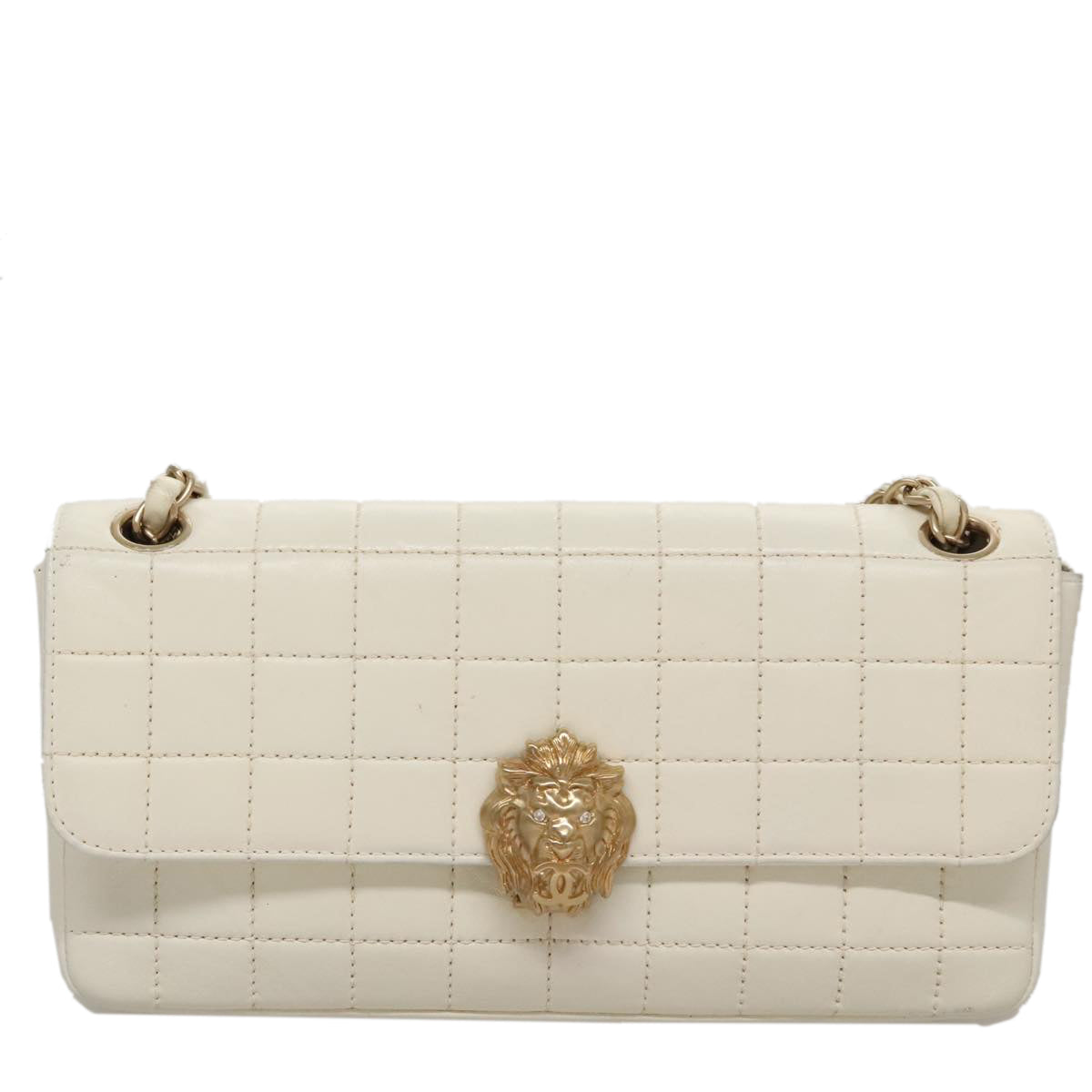 CHANEL Chain East West Shoulder Bag Leather White CC 94488