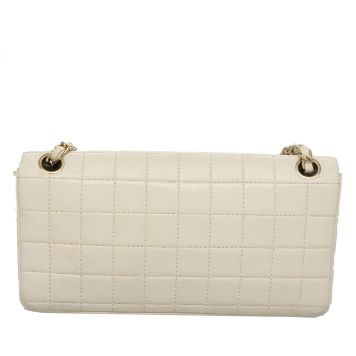 CHANEL Chain East West Shoulder Bag Leather White CC 94488