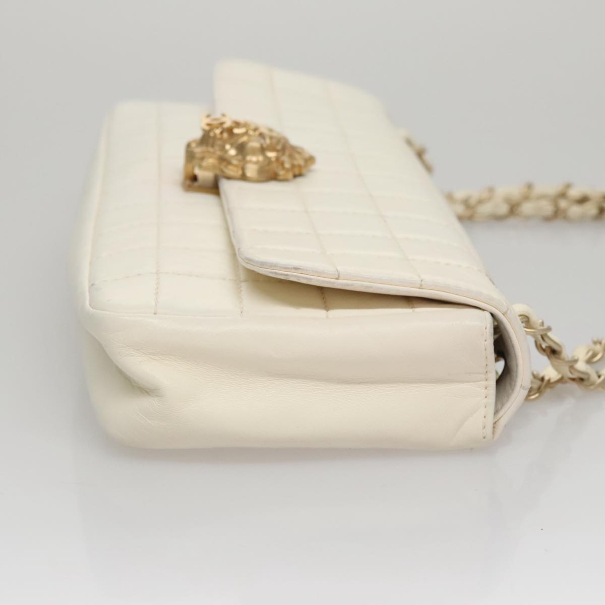 CHANEL Chain East West Shoulder Bag Leather White CC 94488