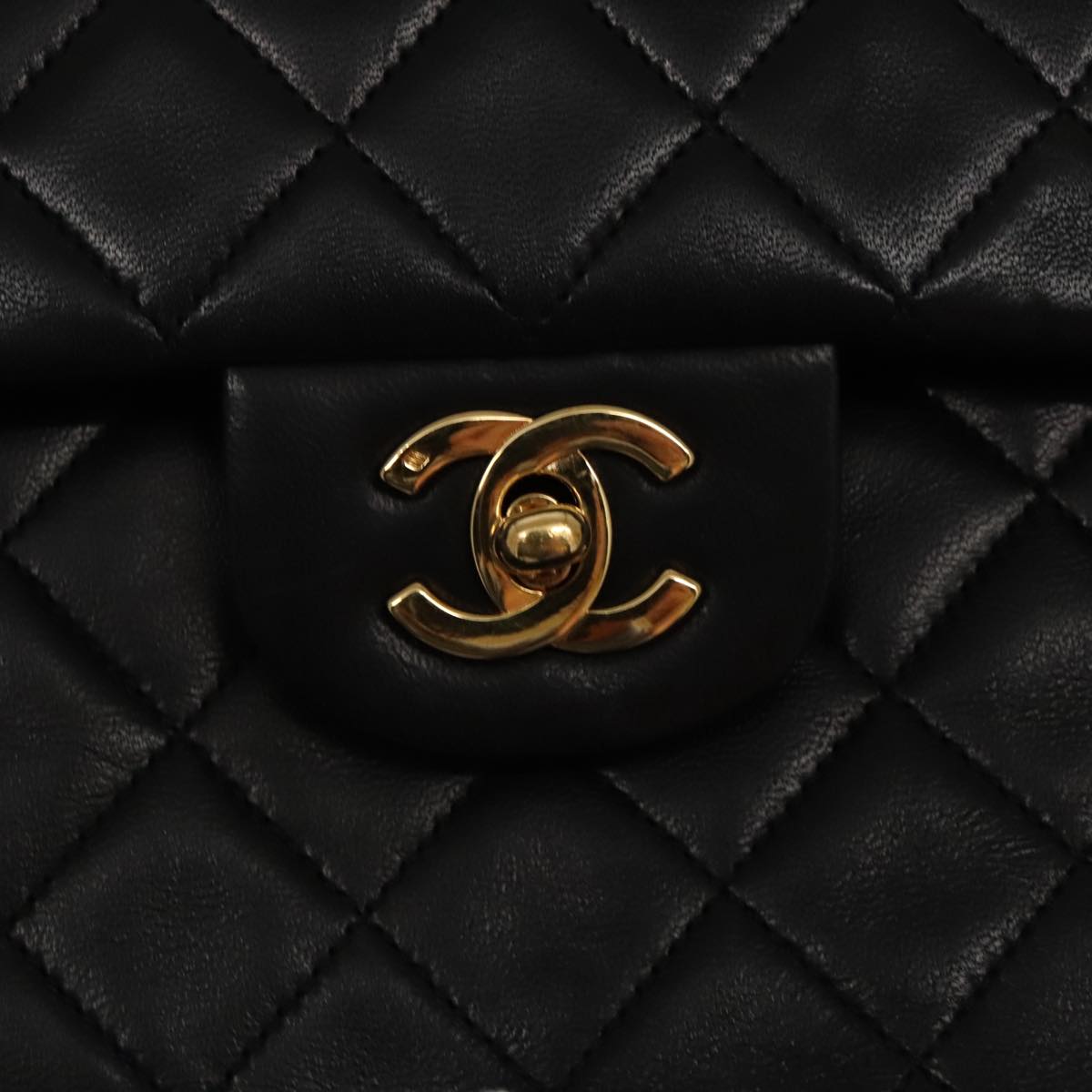 CHANEL Matelasse Chain Hand Bag Lamb Skin Black Gold CC 95715A