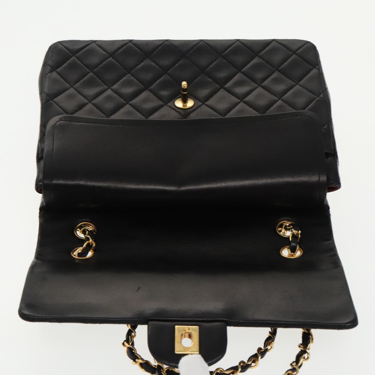 CHANEL Matelasse Chain Hand Bag Lamb Skin Black Gold CC 95715A