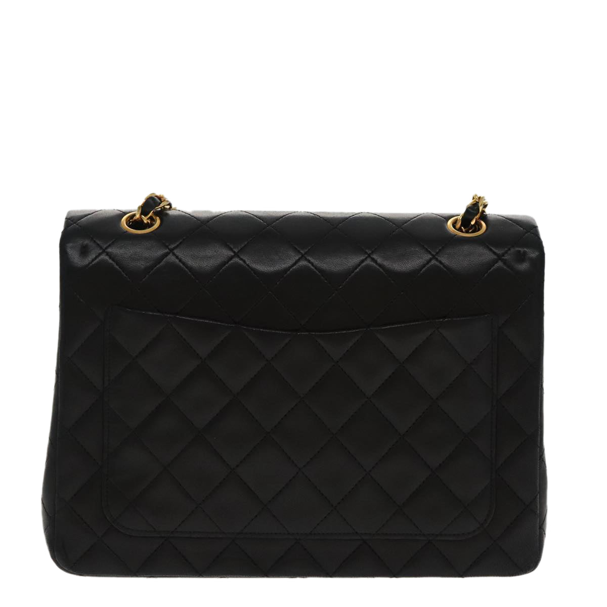 CHANEL Matelasse Chain Hand Bag Lamb Skin Black Gold CC 95715A
